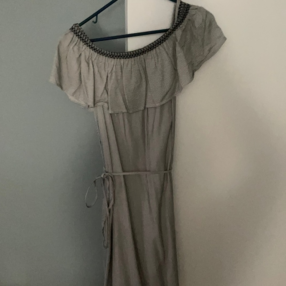 Loft off the shoulder black and white stripe dress